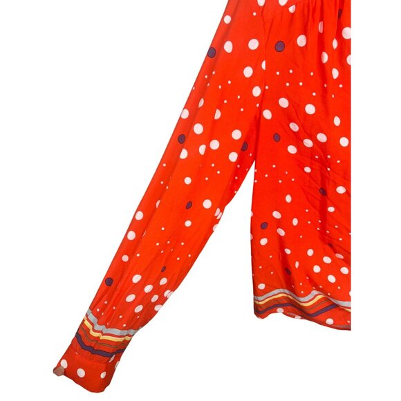 Anthropologie Maeve Elan Scarf Orange Polka Dot Long-Sleeve Button-Down Blouse 2 - Picture 9 of 16